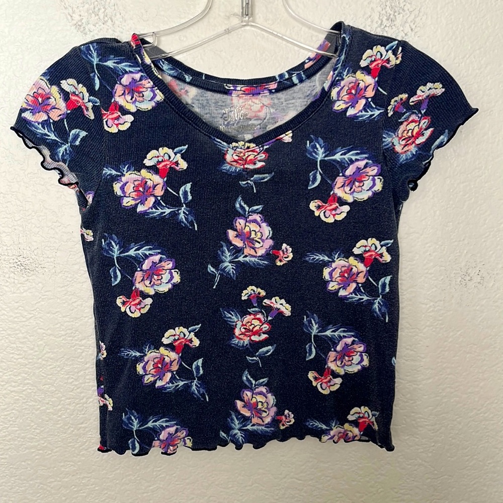 💐FLORAL JUSTICE SHORT SLEEVE SHIRT GIRLS SIZE 10 DARK BLUE EXCELLENT CONDITION